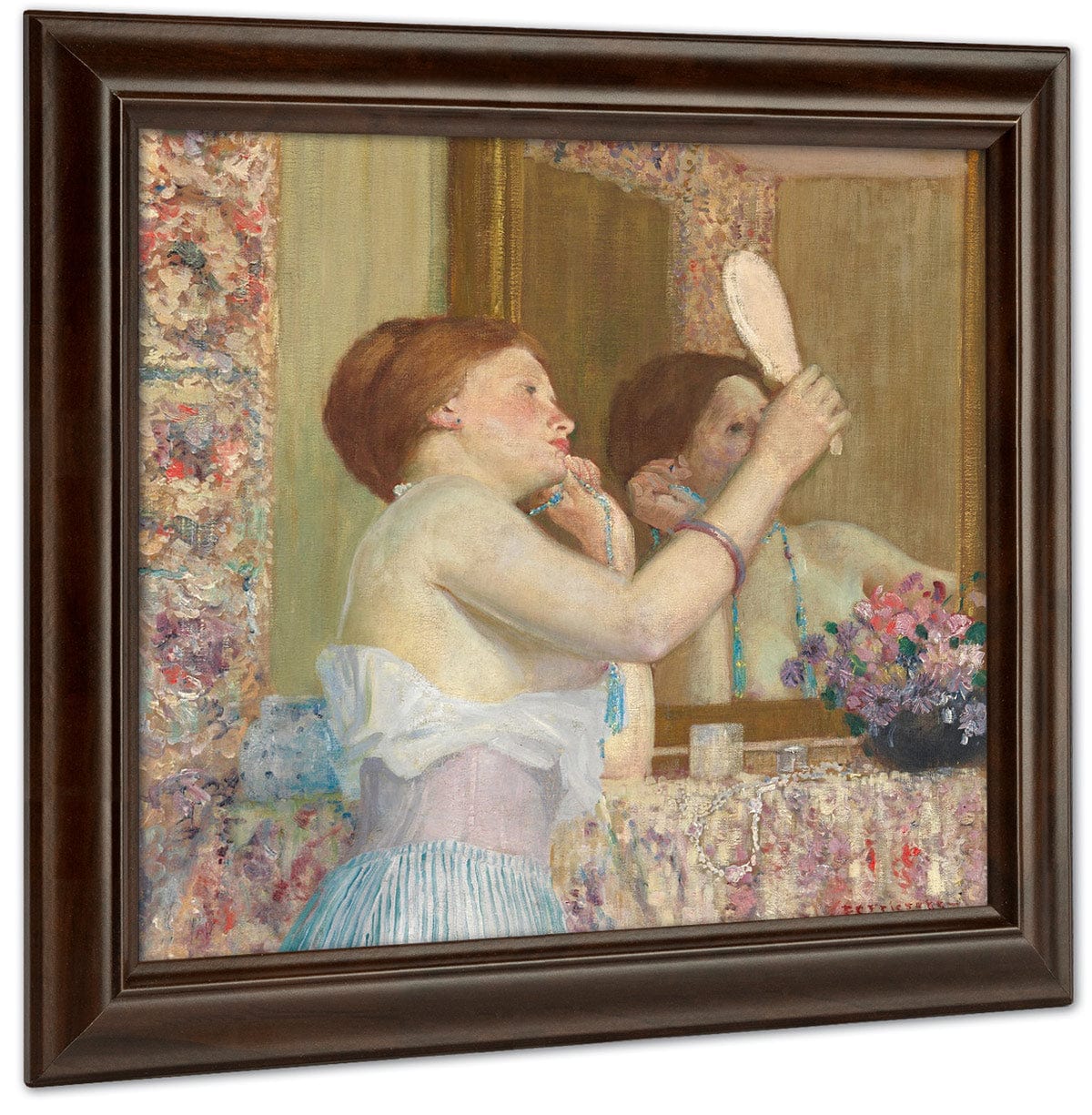 Woman With A Mirror By Frederick Carl Frieseke Fine Art Print
