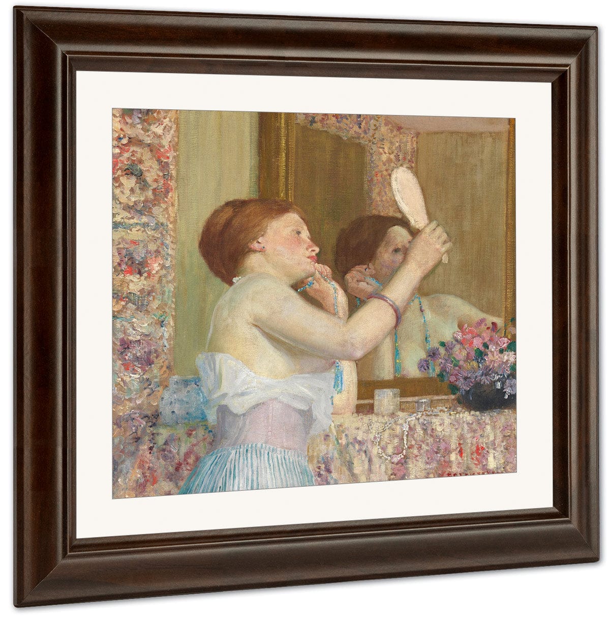 Woman With A Mirror By Frederick Carl Frieseke Fine Art Print