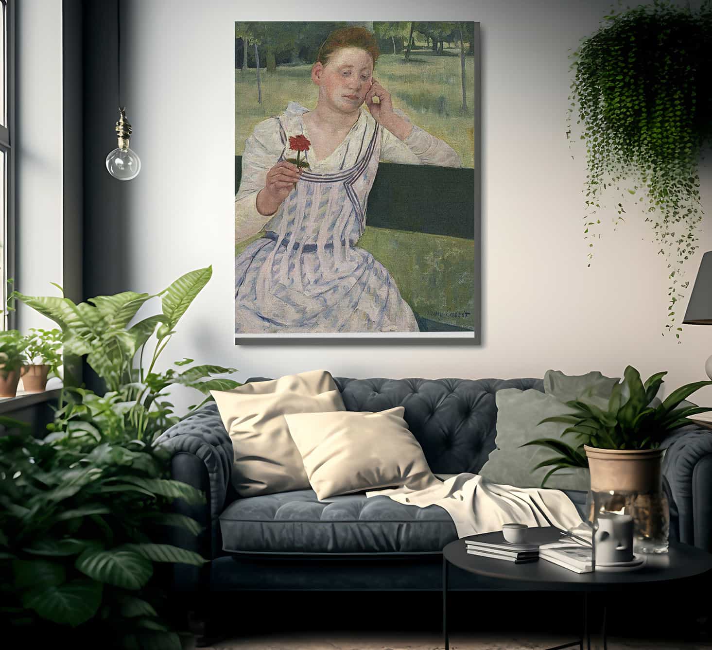 Woman With A Red Zinnia By Mary Cassatt Fine Art Print