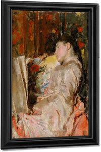 Woman With An Album By Antonio Mancini Fine Art Print