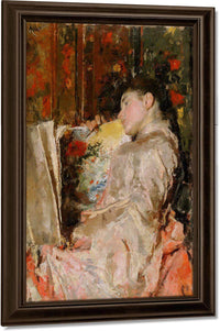 Woman With An Album By Antonio Mancini Fine Art Print