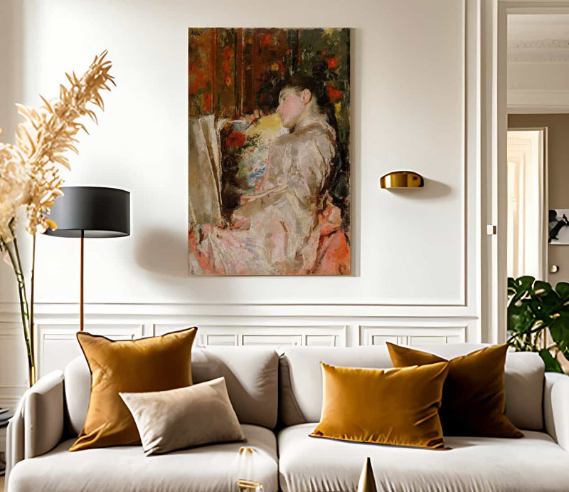 Woman With An Album By Antonio Mancini Fine Art Print