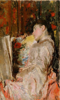 Woman With An Album By Antonio Mancini Fine Art Print