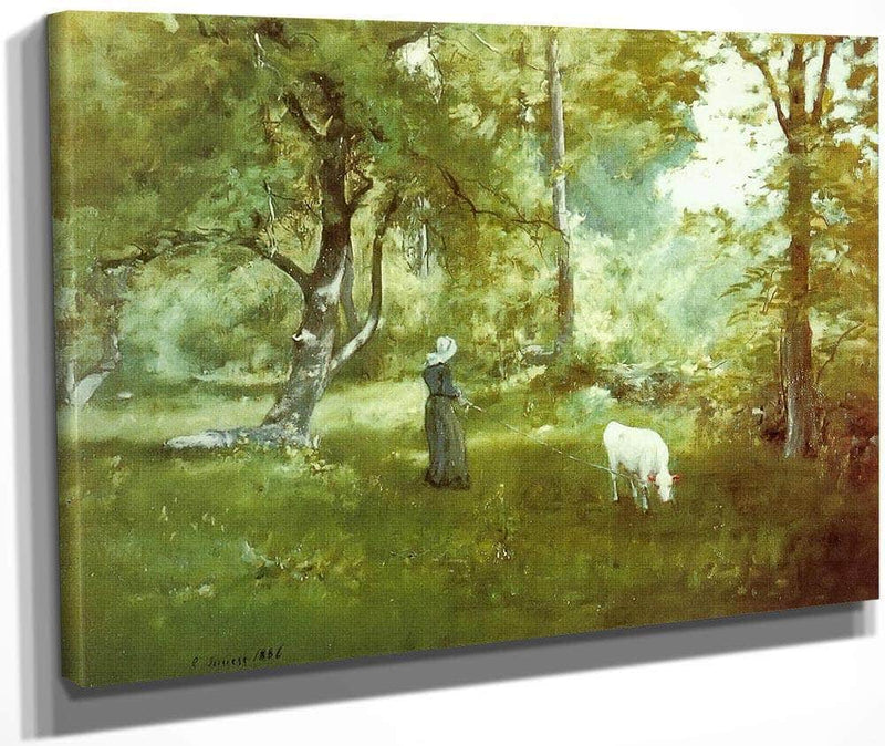 Woman With Calf By George Inness Fine Art Print