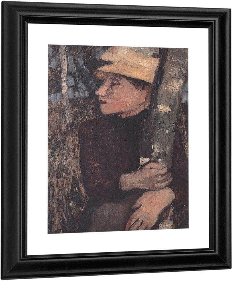 Woman With Straw Hat At The Birch By Paula Modersohn Becker Fine Art Print
