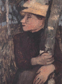 Woman With Straw Hat At The Birch By Paula Modersohn Becker Fine Art Print