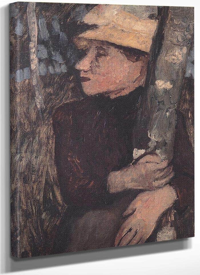 Woman With Straw Hat At The Birch By Paula Modersohn Becker Fine Art Print