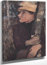Woman With Straw Hat At The Birch By Paula Modersohn Becker Fine Art Print