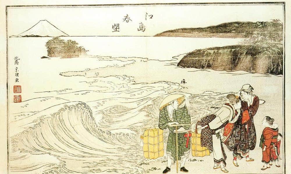 Women On The Beach At Enoshima By Hokusai Fine Art Print
