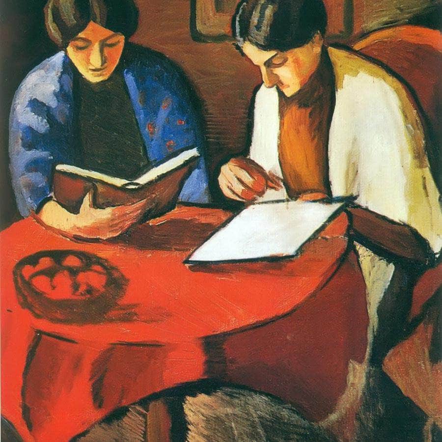 Women Reading At The Table By August Macke Fine Art Print