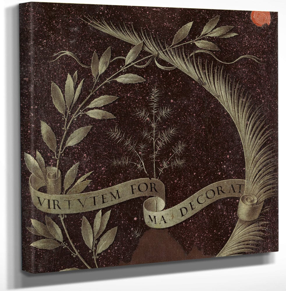 Wreath Of Laurel Palm And Juniper With A Scroll Inscribed Virtutem Forum Decorat [Reverse] By Leonardo Da Vinci Fine Art Print