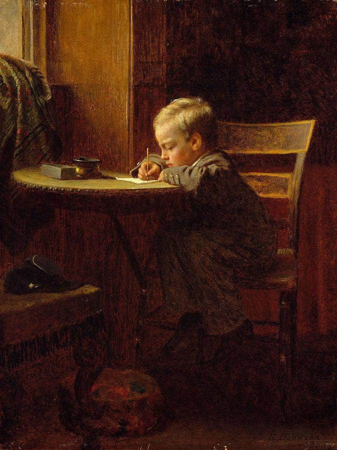Writing To Father By Eastman Johnson Fine Art Print