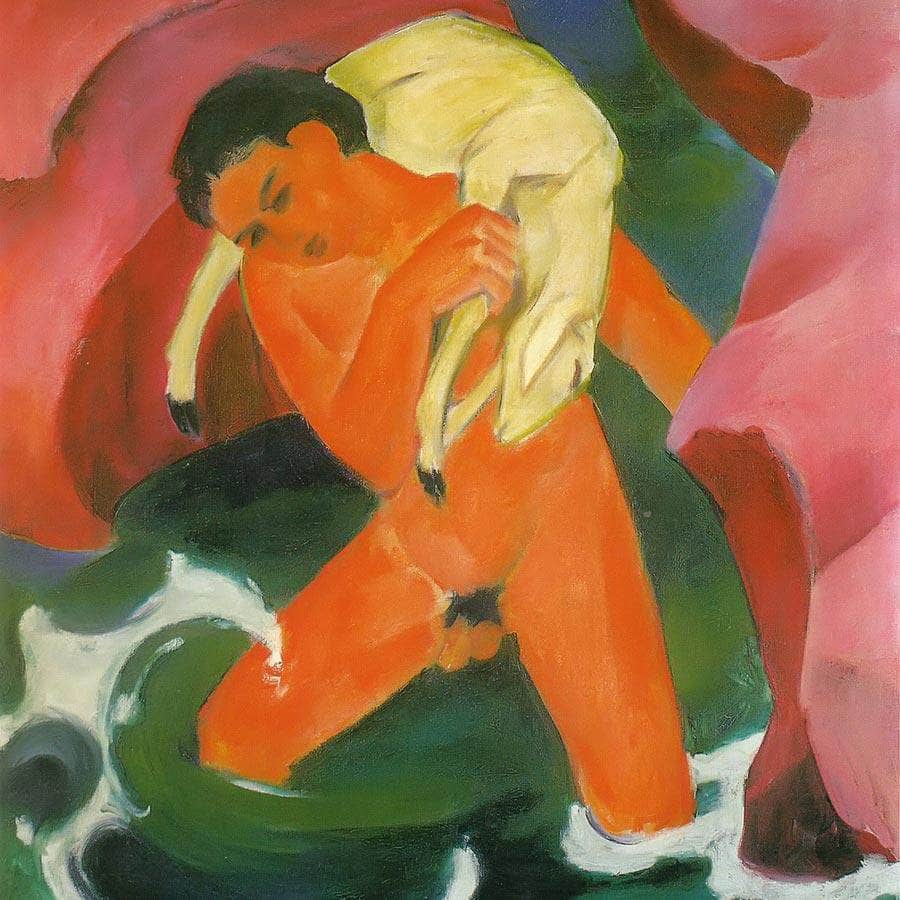 Young Boy With A Lamb By Franz Marc Fine Art Print