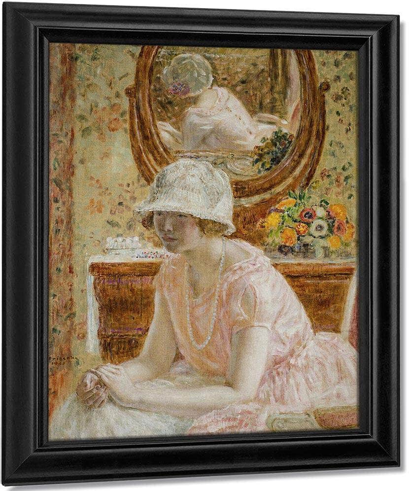 Young Girl Before A Mirror In A Pink Dress By Frederick Carl Frieseke Fine Art Print