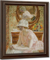 Young Girl Before A Mirror In A Pink Dress By Frederick Carl Frieseke Fine Art Print