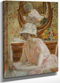 Young Girl Before A Mirror In A Pink Dress By Frederick Carl Frieseke Fine Art Print