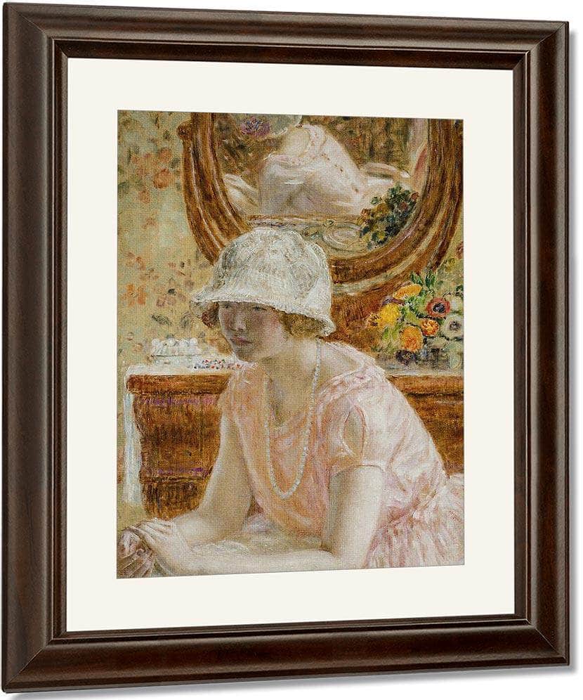 Young Girl Before A Mirror In A Pink Dress By Frederick Carl Frieseke Fine Art Print
