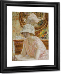 Young Girl Before A Mirror In A Pink Dress By Frederick Carl Frieseke Fine Art Print