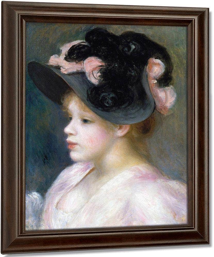 Young Girl In A Pink And Black Hat 2 By Pierre Auguste Renoir Fine Art Print