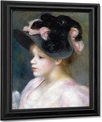 Young Girl In A Pink And Black Hat By Pierre Auguste Renoir Fine Art Print