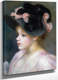 Young Girl In A Pink And Black Hat By Pierre Auguste Renoir Fine Art Print