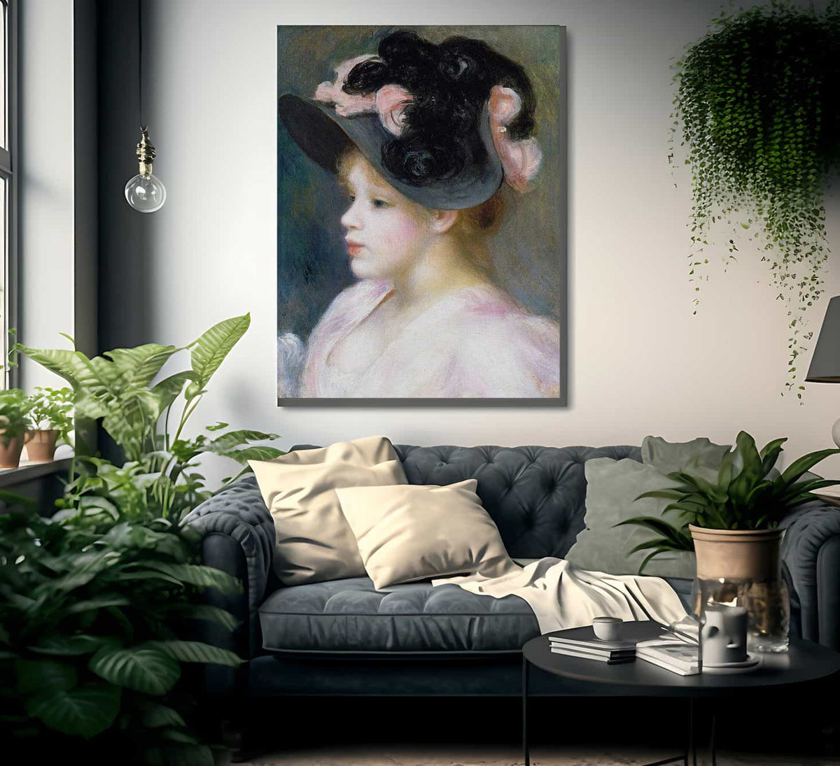 Young Girl In A Pink And Black Hat By Pierre Auguste Renoir Fine Art Print