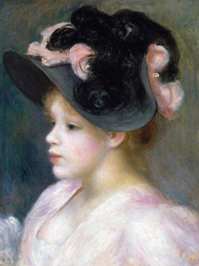 Young Girl In A Pink And Black Hat By Pierre Auguste Renoir Fine Art Print