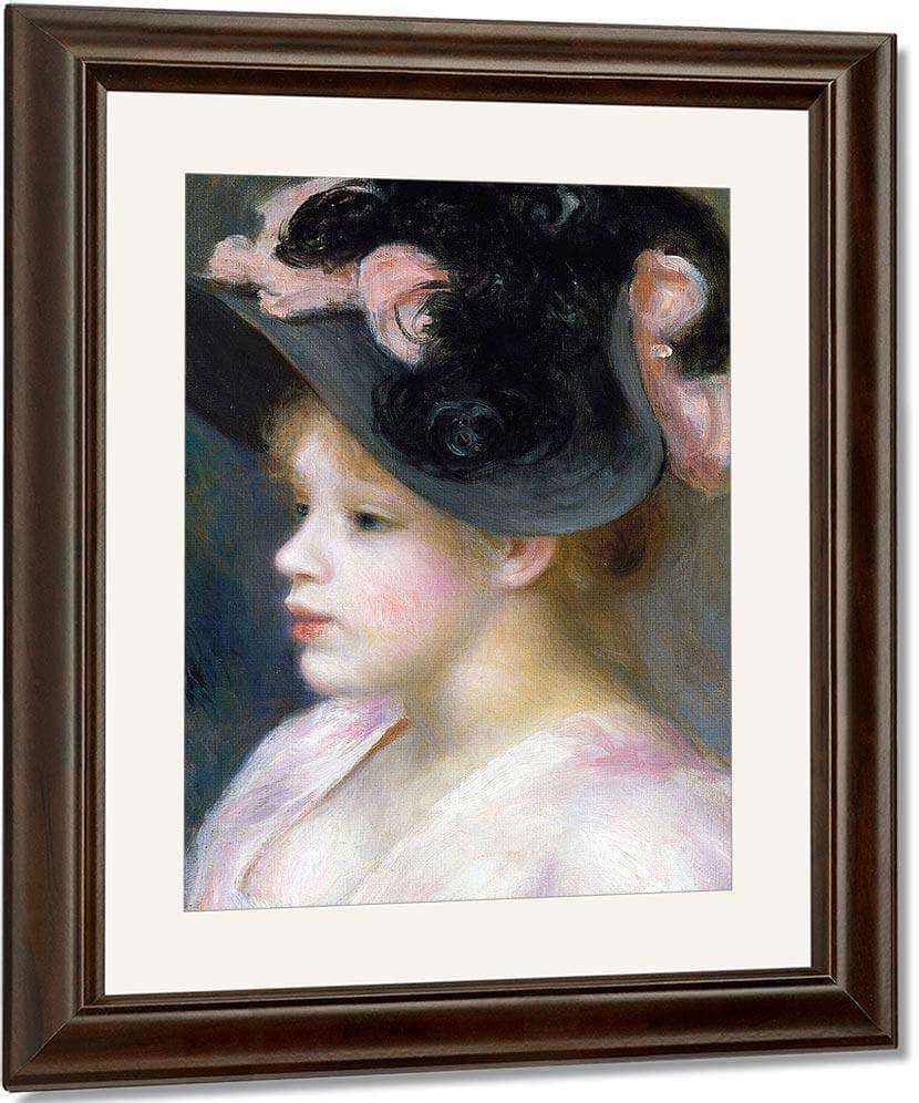 Young Girl In A Pink And Black Hat By Pierre Auguste Renoir Fine Art Print