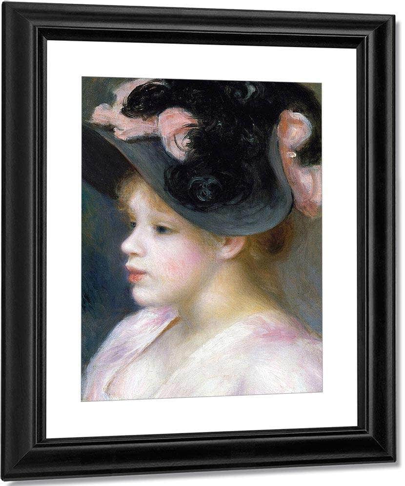 Young Girl In A Pink And Black Hat By Pierre Auguste Renoir Fine Art Print