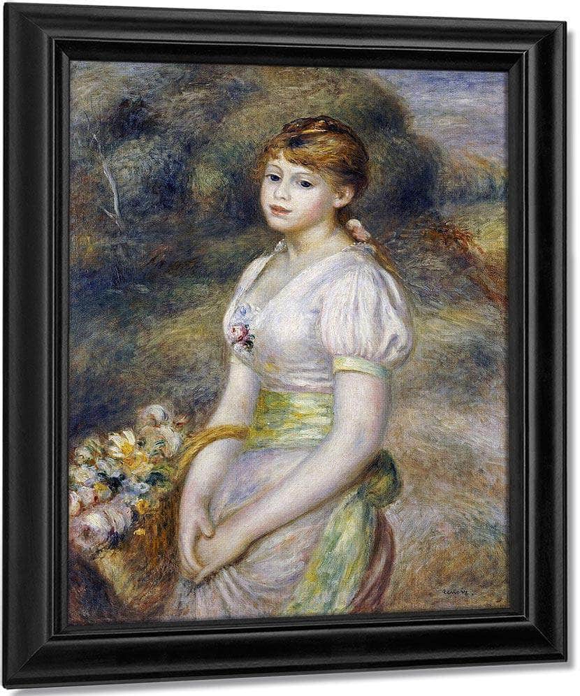 Young Girl With A Basket Of Flowers By Pierre Auguste Renoir Fine Art Print