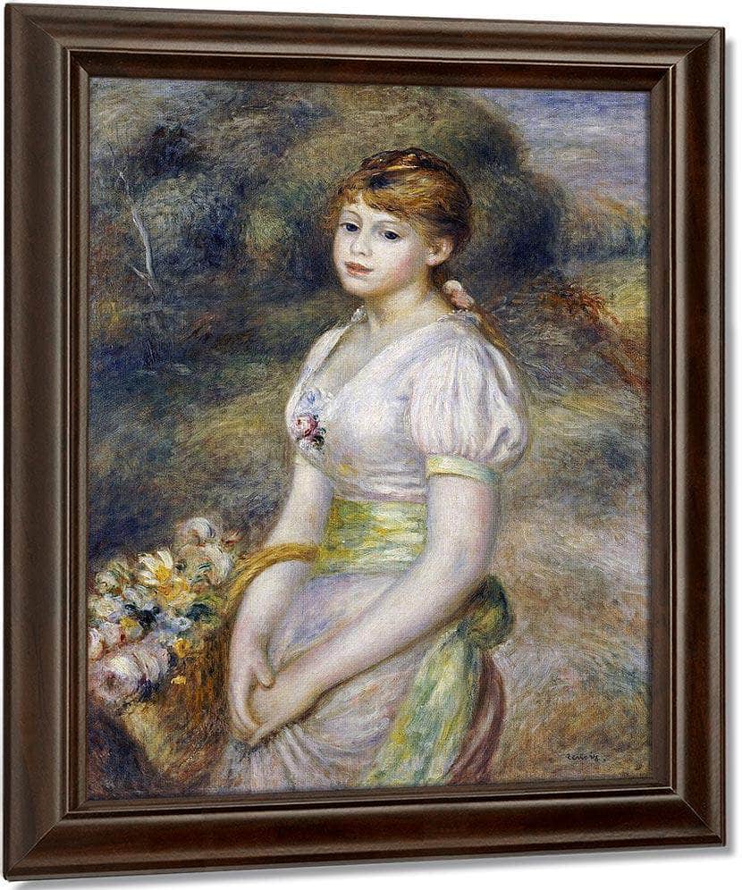 Young Girl With A Basket Of Flowers By Pierre Auguste Renoir Fine Art Print