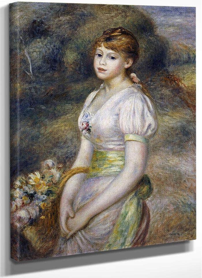 Young Girl With A Basket Of Flowers By Pierre Auguste Renoir Fine Art Print