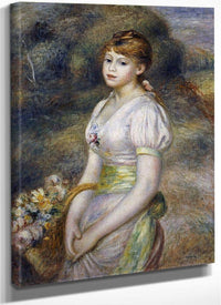 Young Girl With A Basket Of Flowers By Pierre Auguste Renoir Fine Art Print