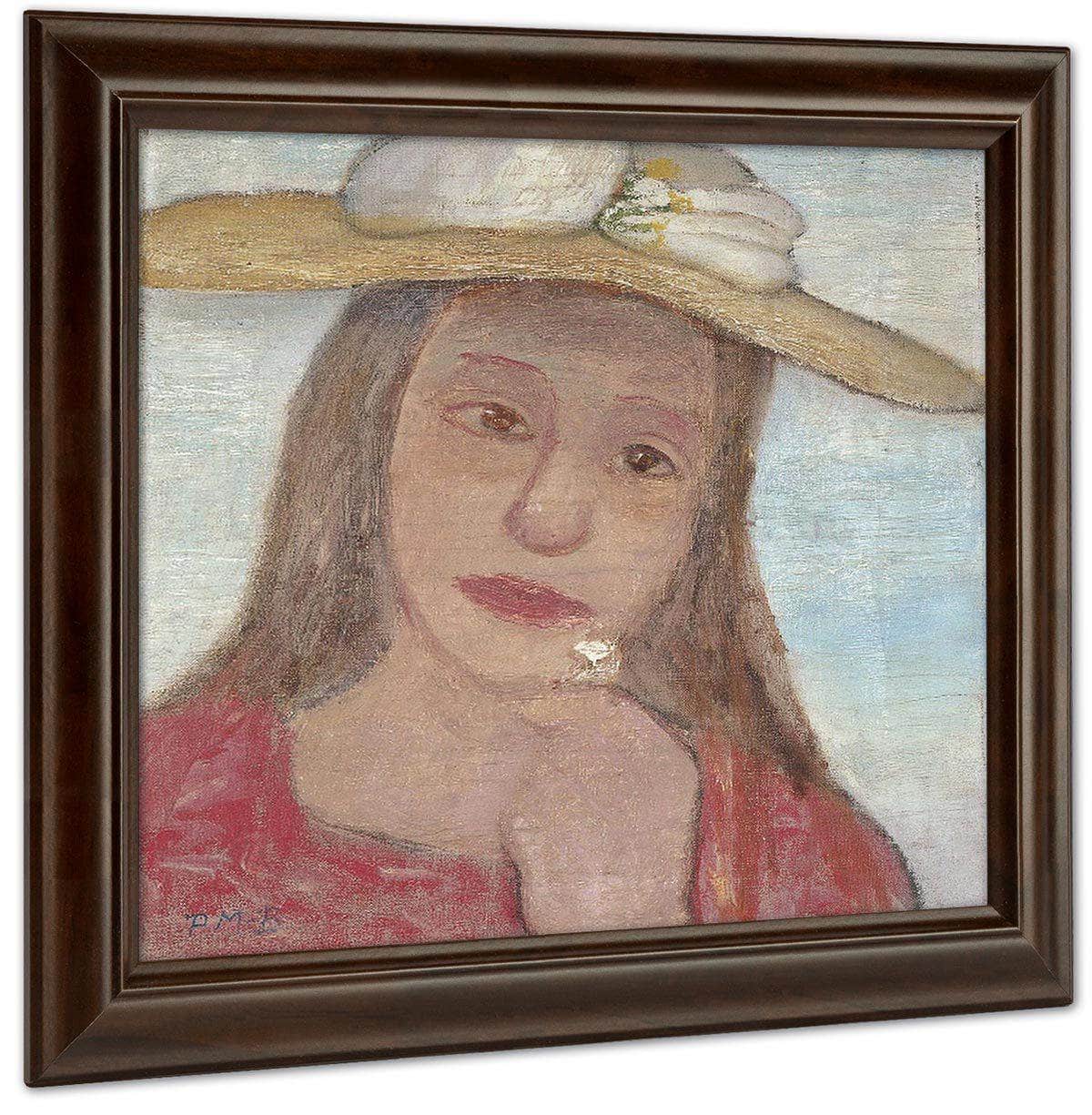 Young Girl With Straw Hat And A Flower In Her Hand By Paula Modersohn Becker Fine Art Print