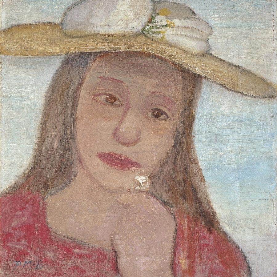 Young Girl With Straw Hat And A Flower In Her Hand By Paula Modersohn Becker Fine Art Print