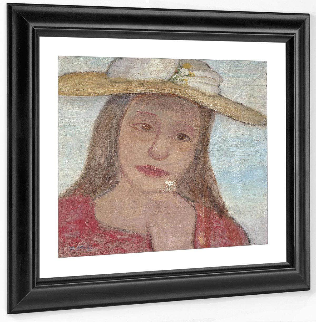 Young Girl With Straw Hat And A Flower In Her Hand By Paula Modersohn Becker Fine Art Print