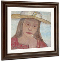 Young Girl With Straw Hat And A Flower In Her Hand By Paula Modersohn Becker Fine Art Print