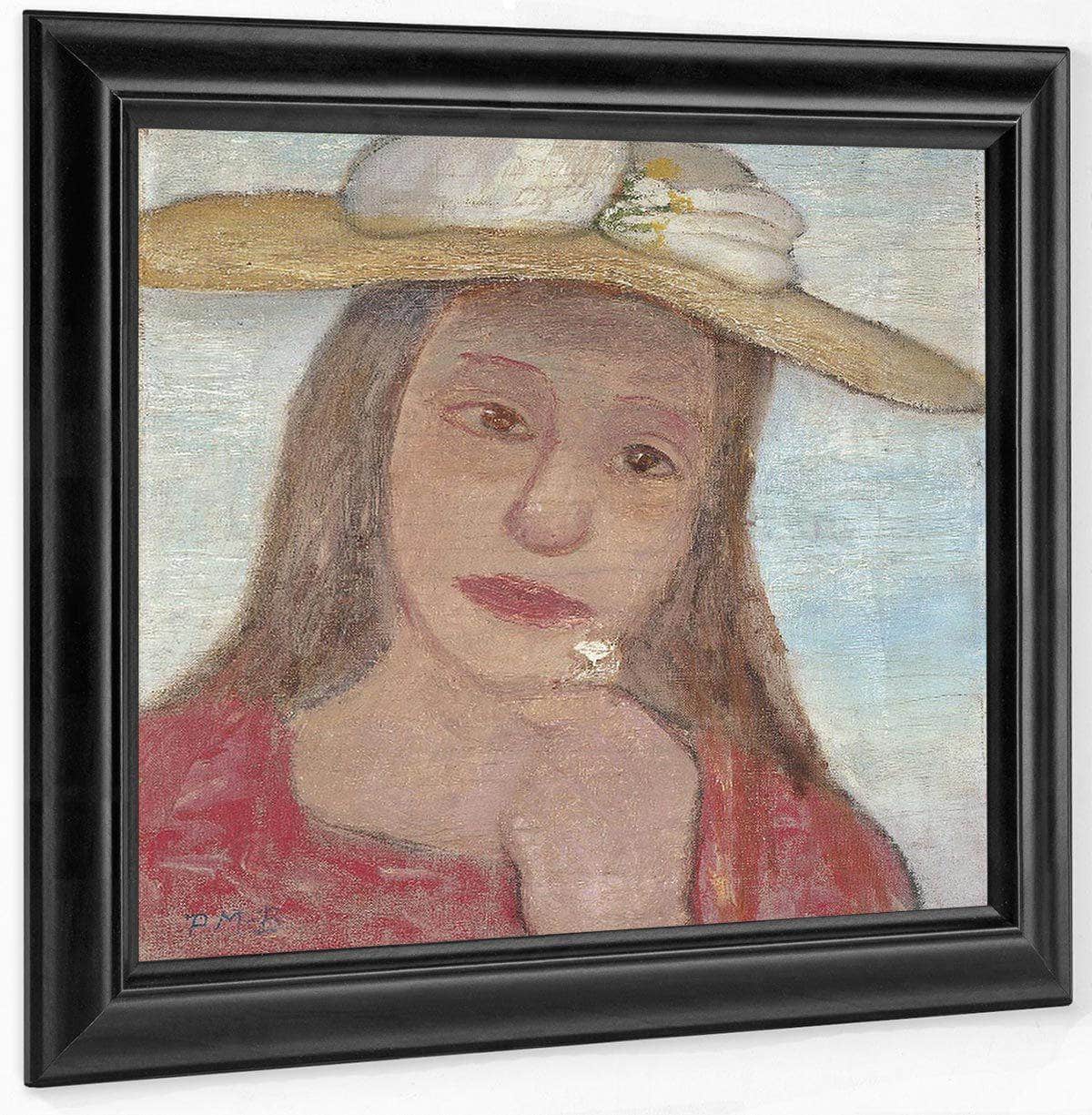 Young Girl With Straw Hat And A Flower In Her Hand By Paula Modersohn Becker Fine Art Print