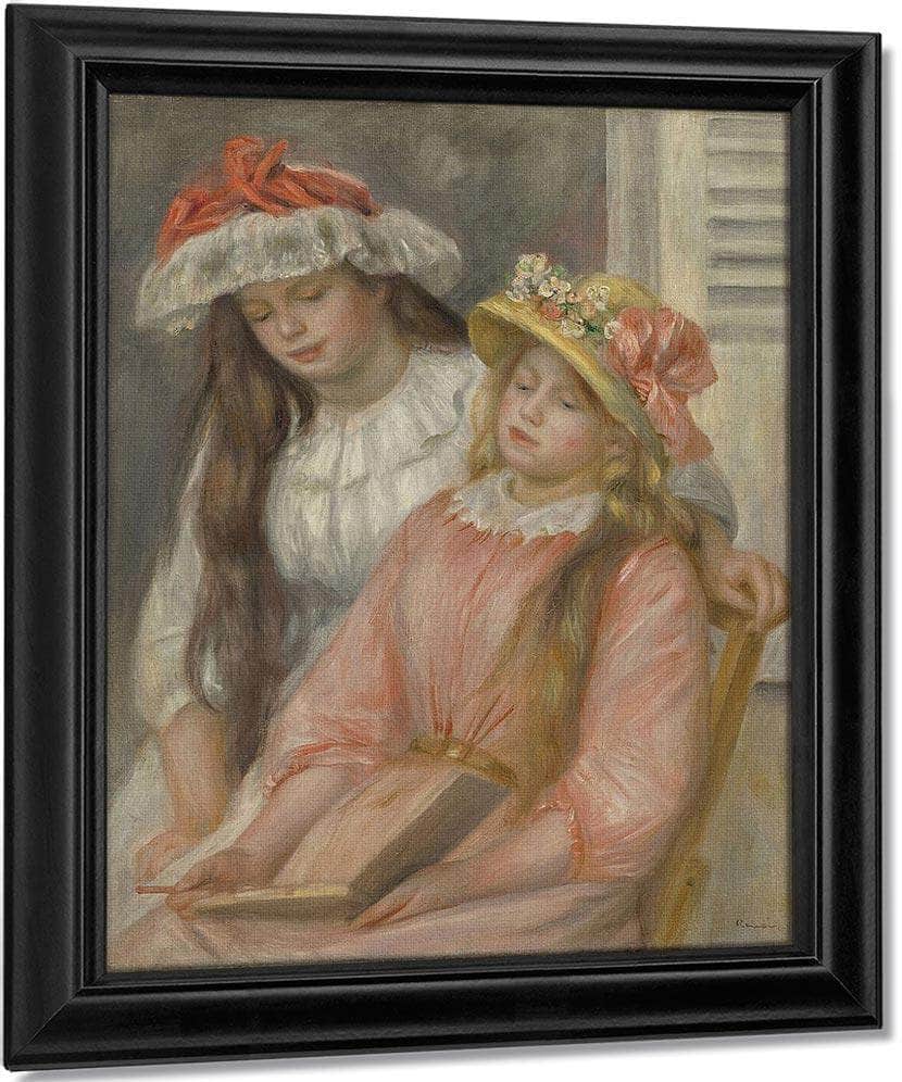 Young Girls Looking At An Album By Pierre Auguste Renoir Fine Art Print