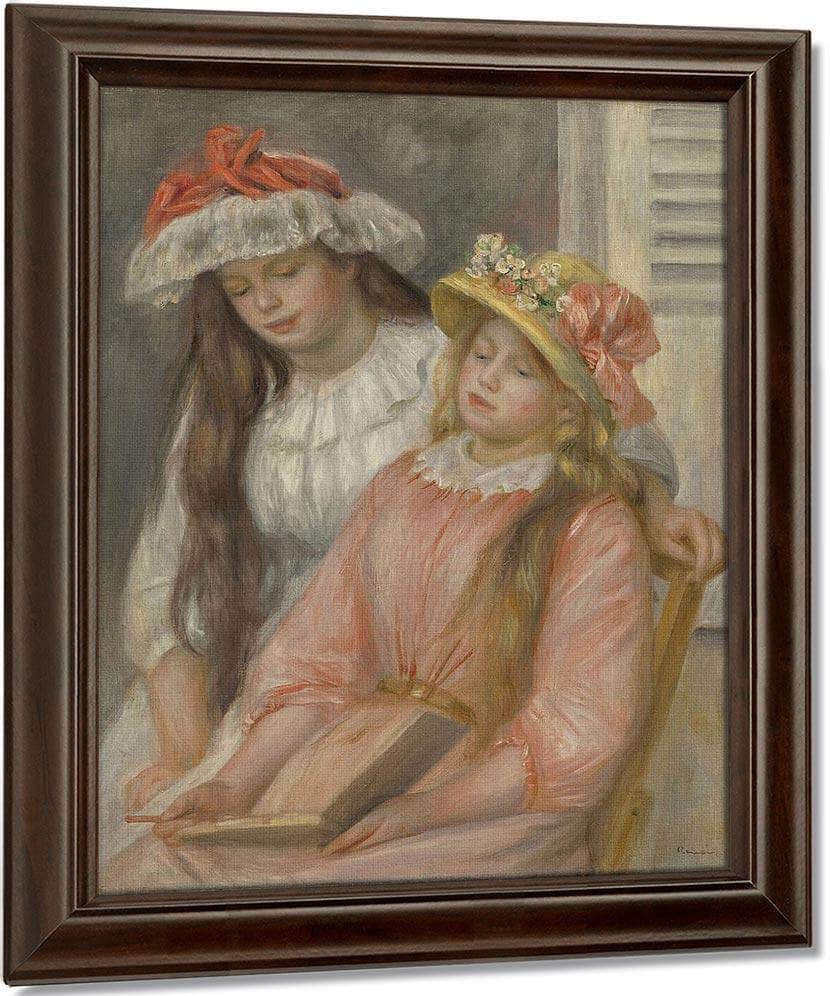 Young Girls Looking At An Album By Pierre Auguste Renoir Fine Art Print