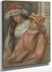 Young Girls Looking At An Album By Pierre Auguste Renoir Fine Art Print