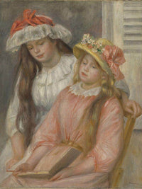 Young Girls Looking At An Album By Pierre Auguste Renoir Fine Art Print