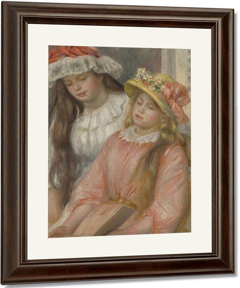 Young Girls Looking At An Album By Pierre Auguste Renoir Fine Art Print