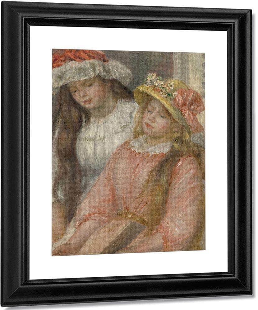 Young Girls Looking At An Album By Pierre Auguste Renoir Fine Art Print