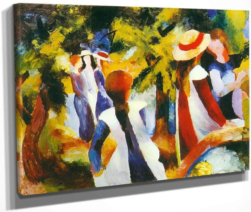 Young Girls Under The Trees By August Macke Fine Art Print