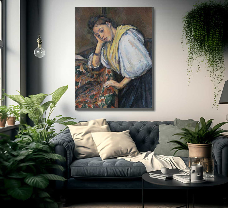 Young Italian Woman At A Table By Paul Cezanne Fine Art Print