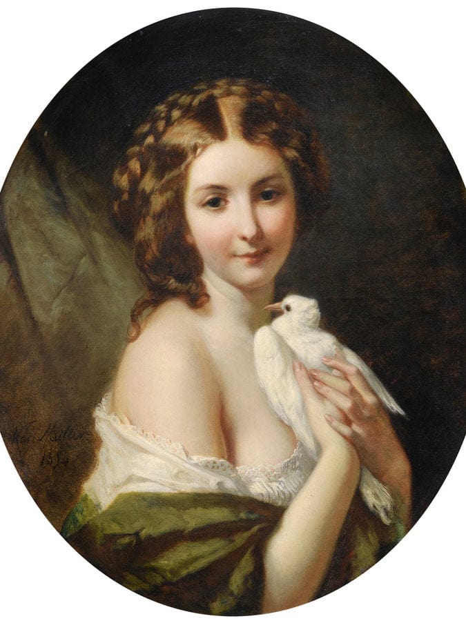 Young Lady With A Dove By Karl Ouren Fine Art Print