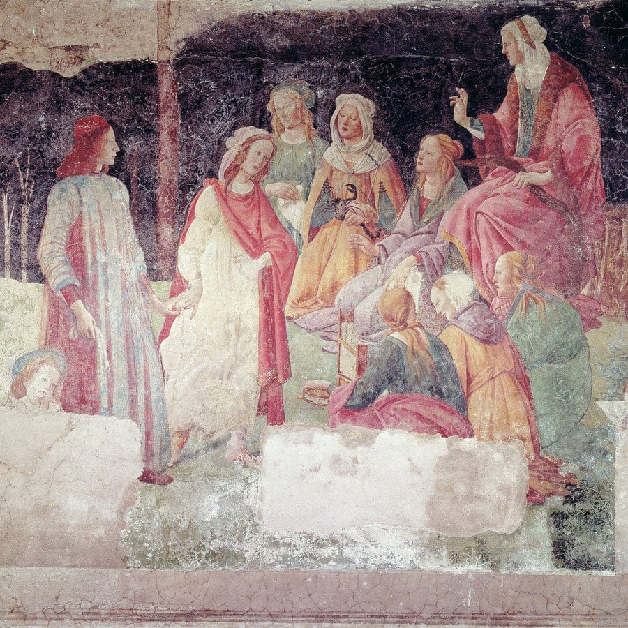Young Man Greeted By Seven Liberal Arts From The Villa Lemmi By Sandro Botticelli Fine Art Print