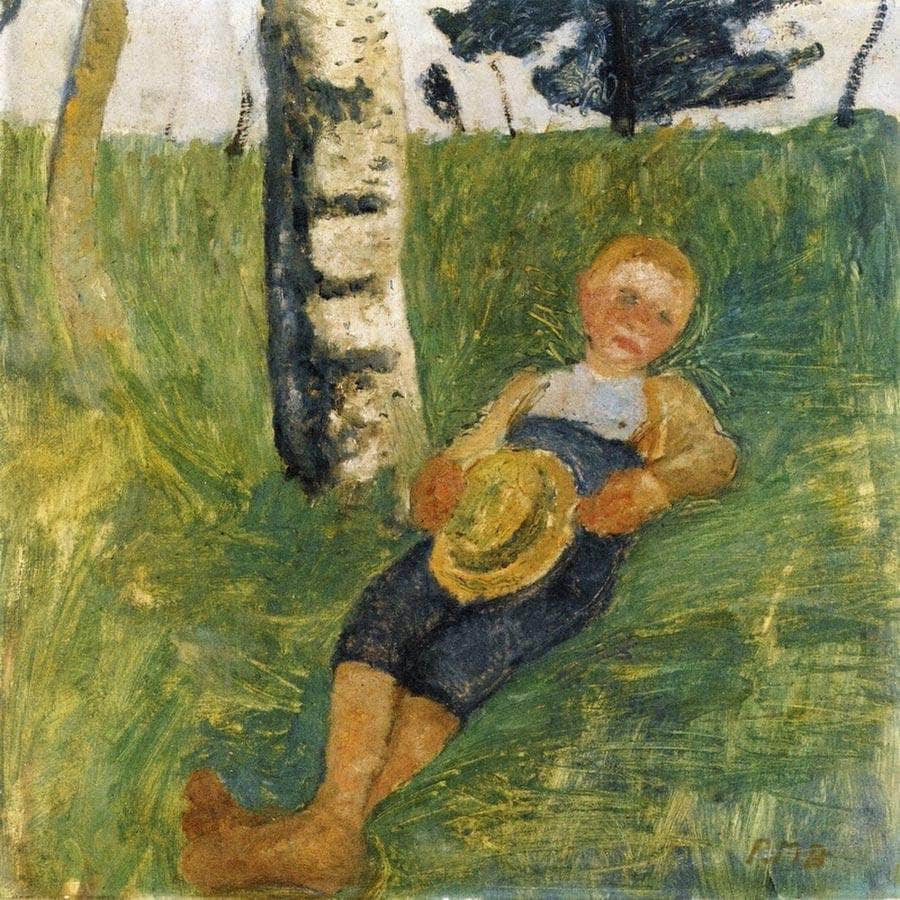 Young Man Lying In Grass Next To A Birch Tree By Paula Modersohn Becker Fine Art Print