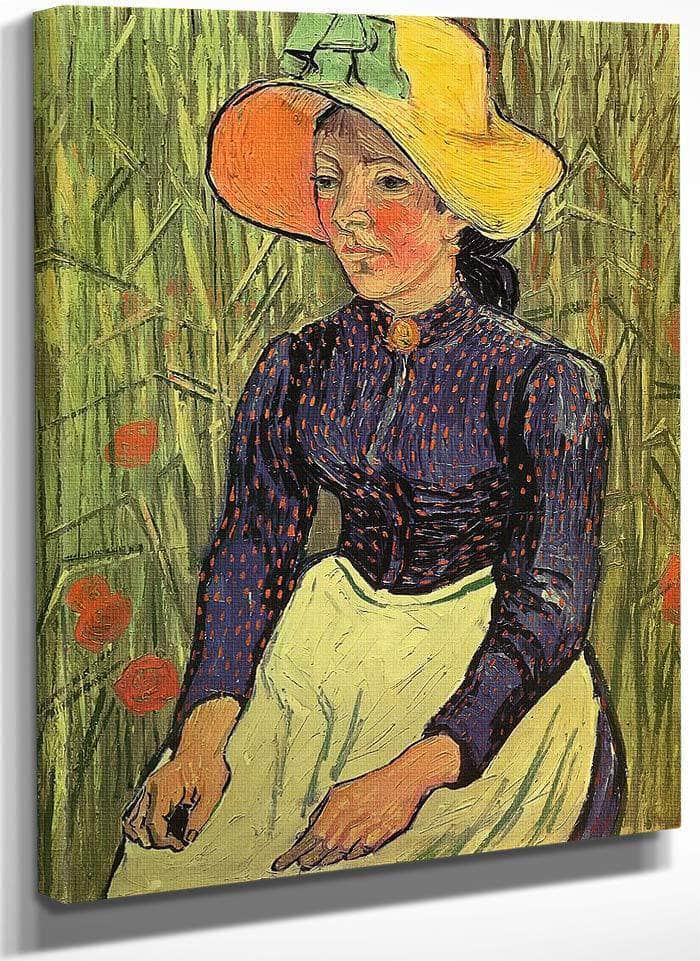 Young Peasant Woman With Straw Hat Sitting In The Wheat By Vincent Van Gogh Fine Art Print